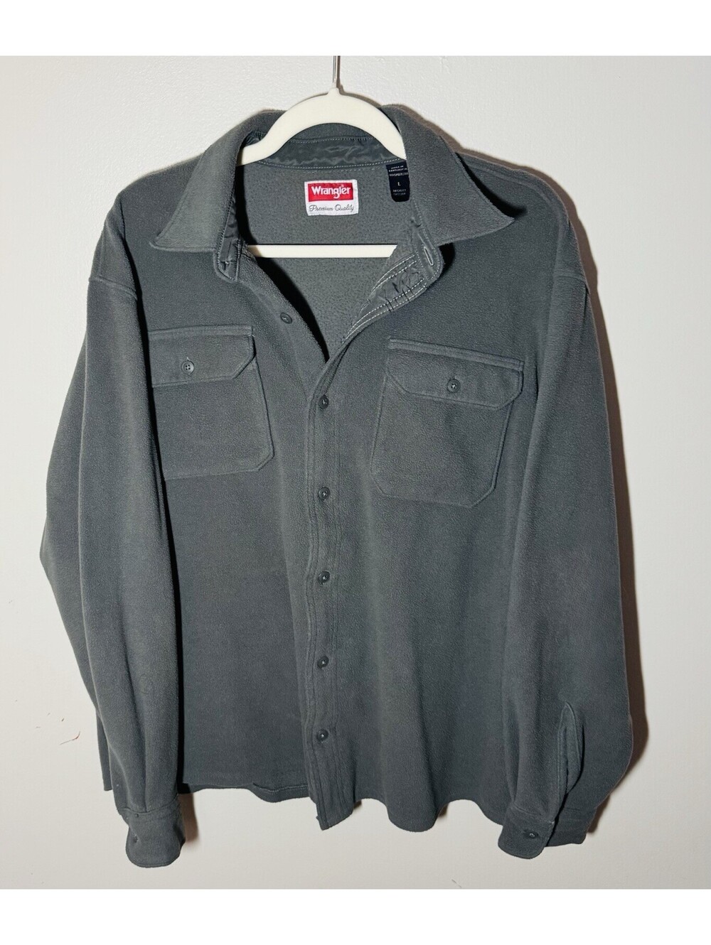 Wrangler Fleece- Men's Dark Grey- Long Sleeve-2 Pocket Workwear Shirt Size L
